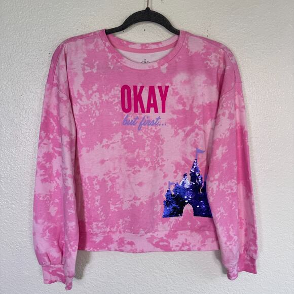 Disney Parks Authentic Tops - Disney World Sweatshirt Women XL But First Disneyland Parks Merch Tie Dye Sequin